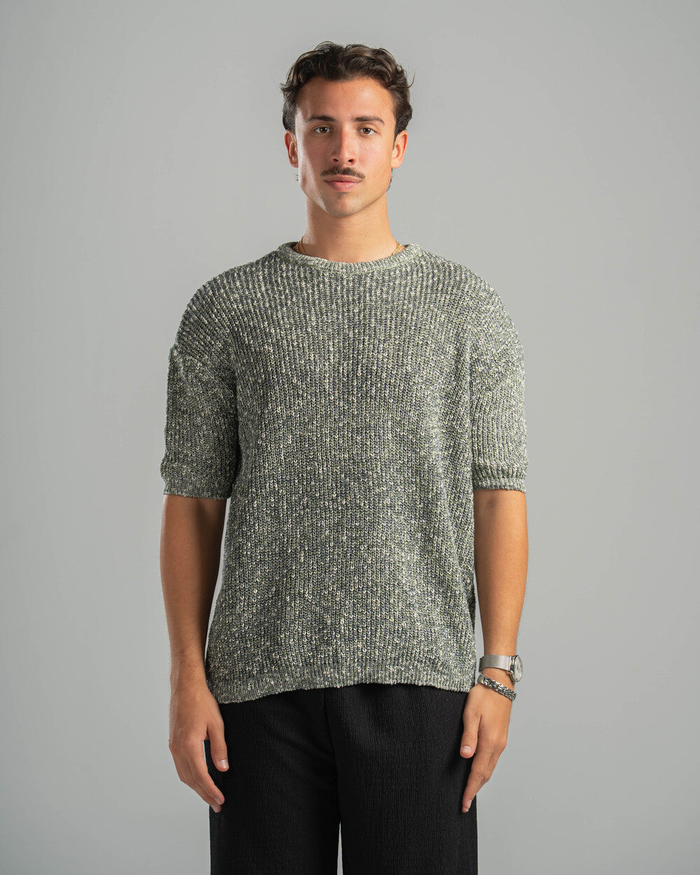 Olive Snowfleck Knit Tee