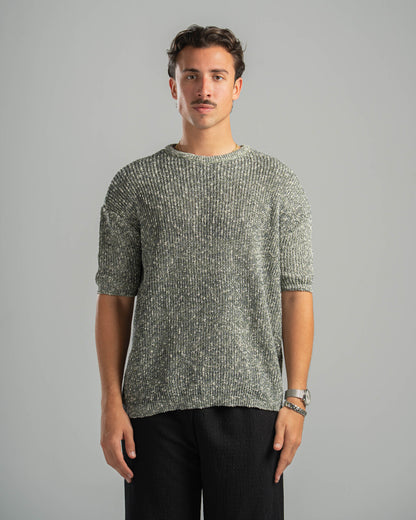 Olive Snowfleck Knit Tee