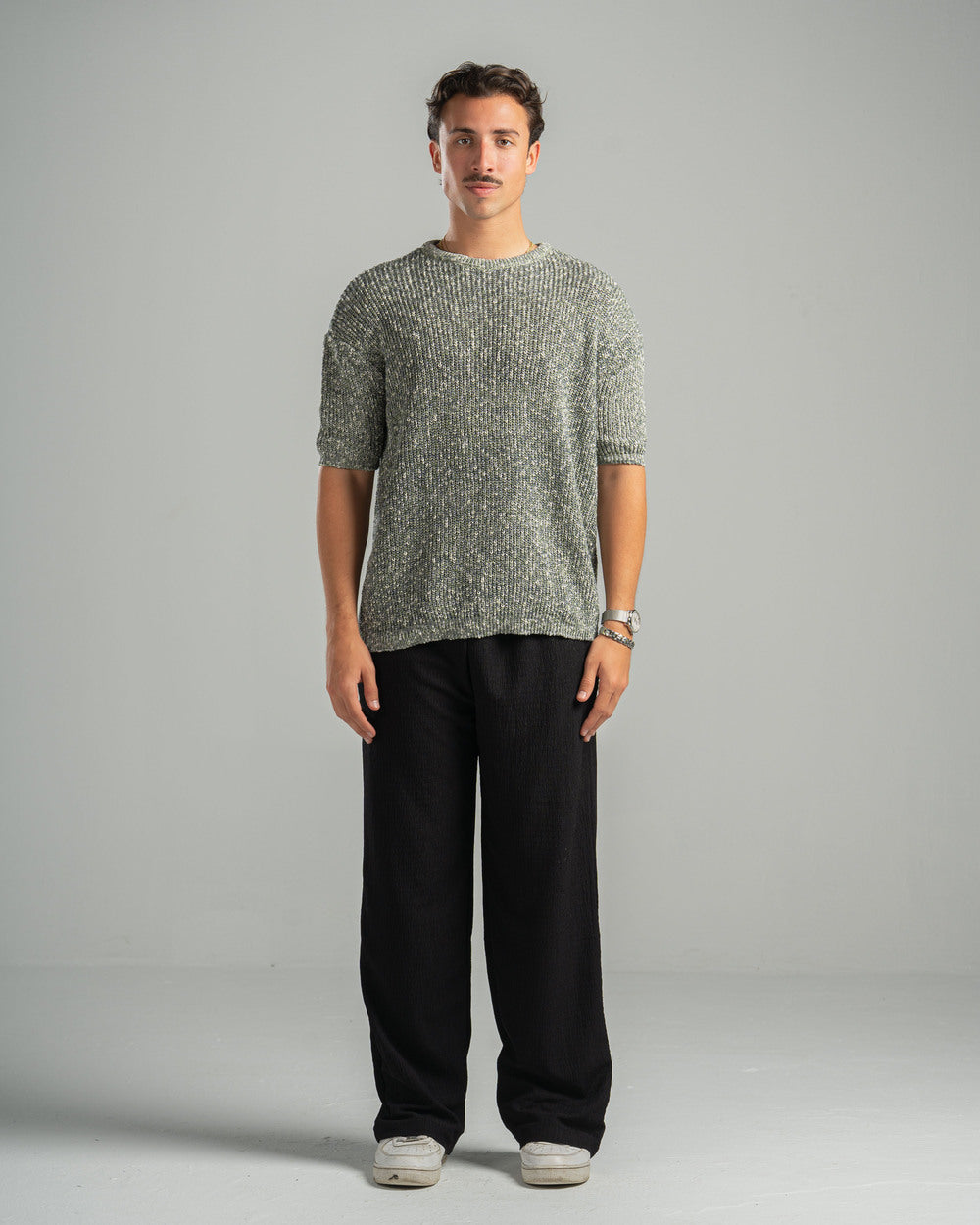 Olive Snowfleck Knit Tee
