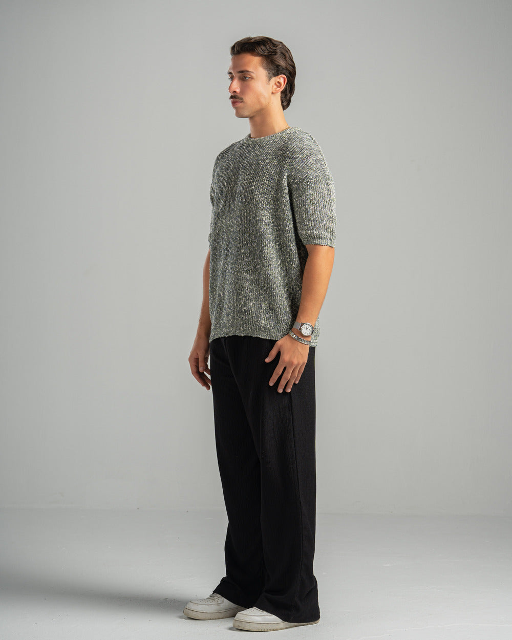 Olive Snowfleck Knit Tee