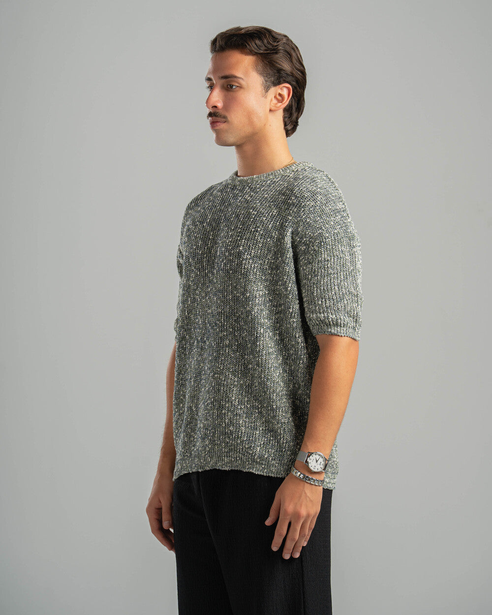 Olive Snowfleck Knit Tee
