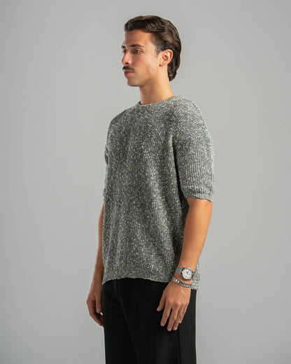 Olive Snowfleck Knit Tee