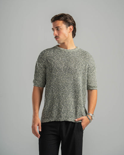 Olive Snowfleck Knit Tee