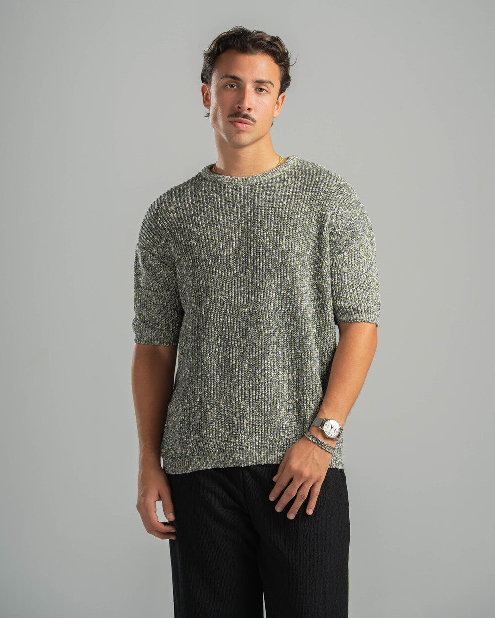 Olive Snowfleck Knit Tee
