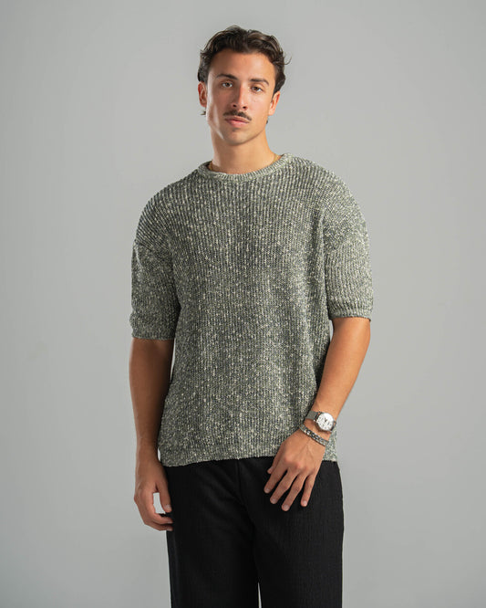 Olive Snowfleck Knit Tee