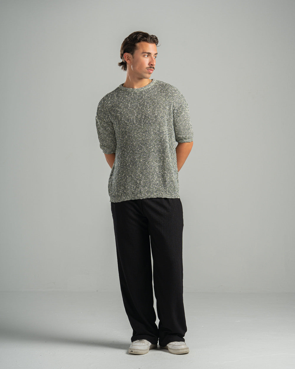 Olive Snowfleck Knit Tee