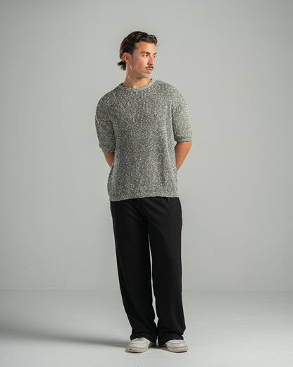 Olive Snowfleck Knit Tee