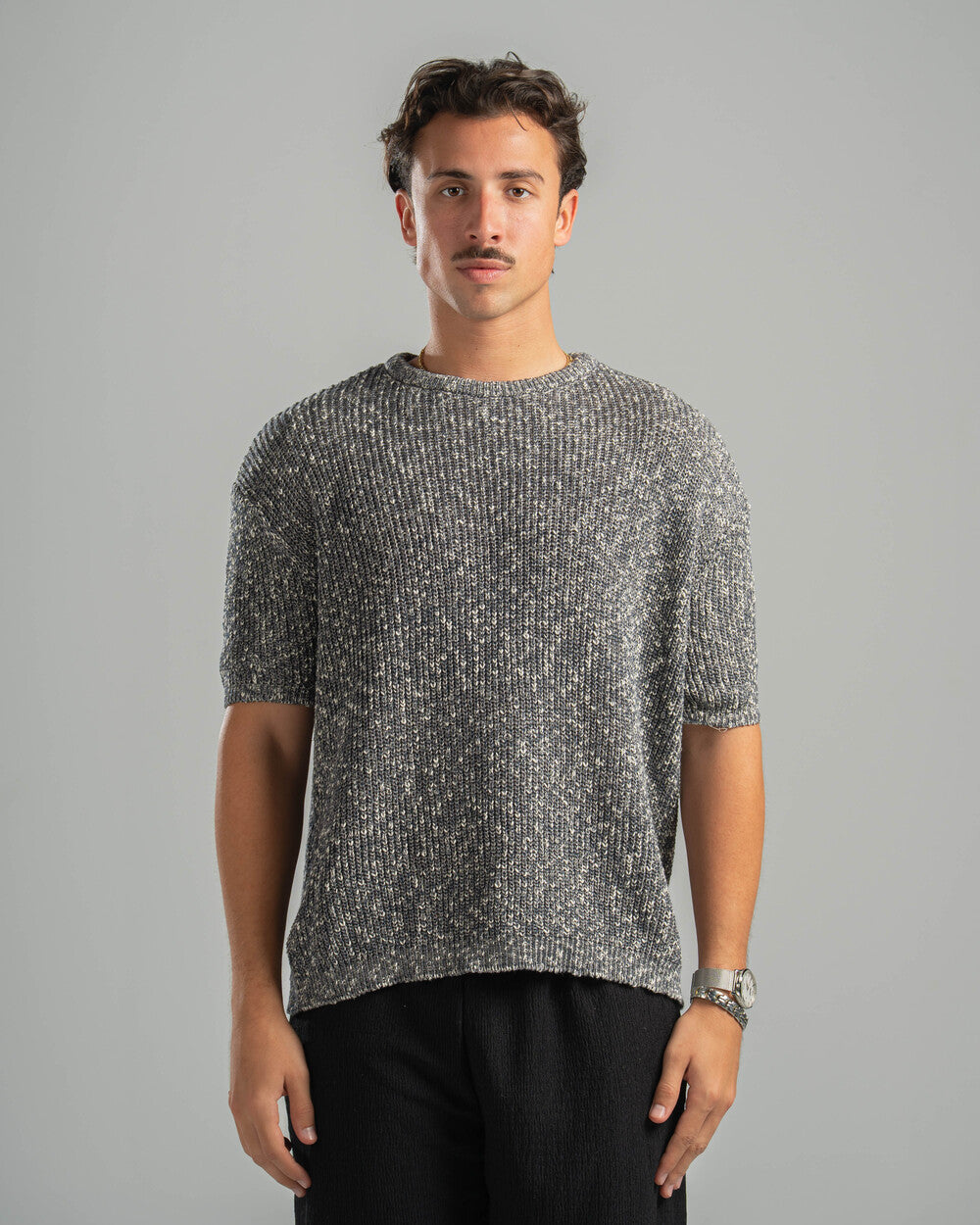 Grey Snowfleck Knit Tee