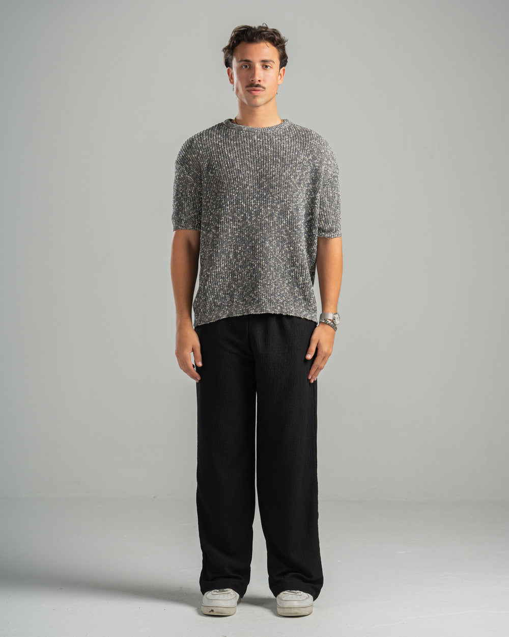 Grey Snowfleck Knit Tee