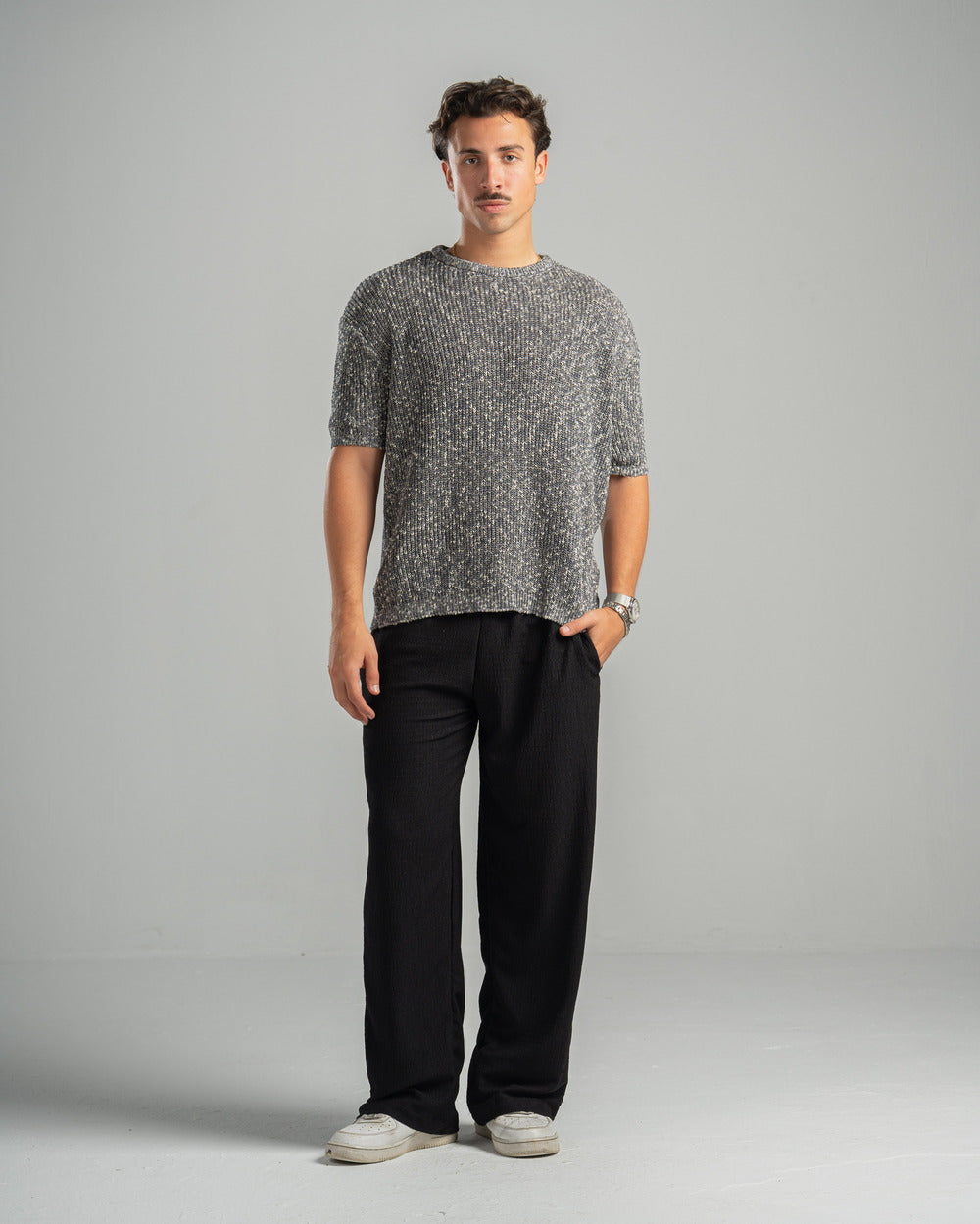 Grey Snowfleck Knit Tee