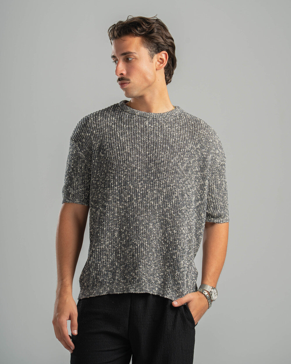 Grey Snowfleck Knit Tee