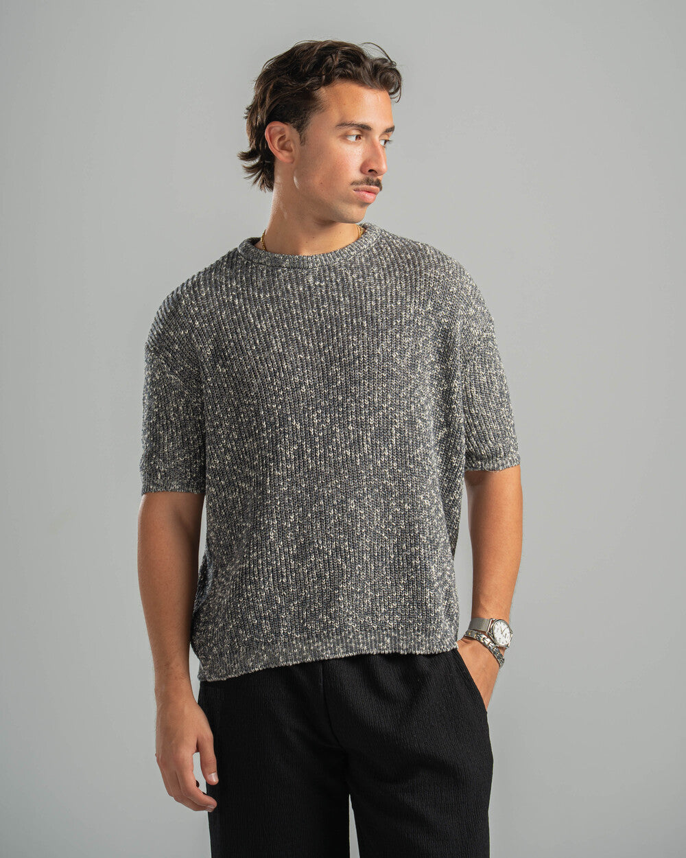 Grey Snowfleck Knit Tee