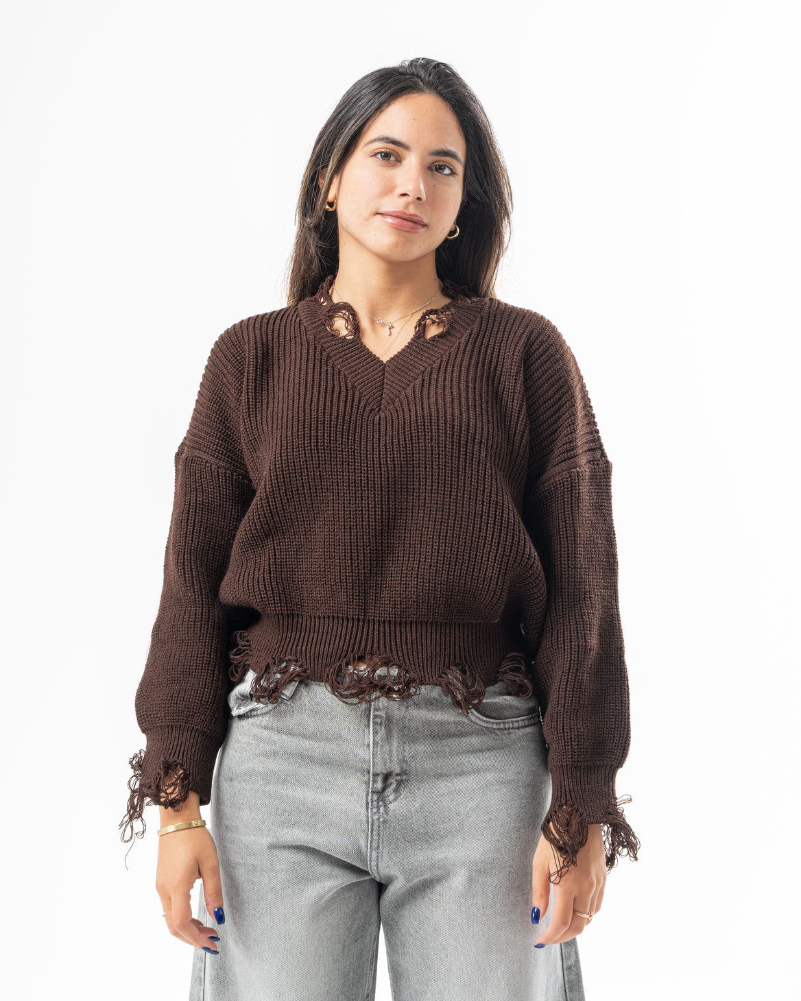 Ripped Pullover in Brown