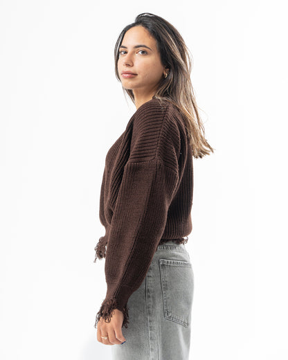 Ripped Pullover in Brown