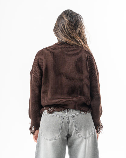 Ripped Pullover in Brown