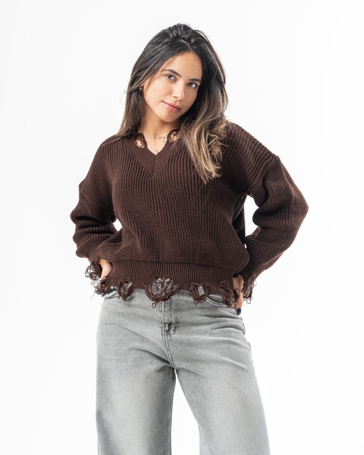 Ripped Pullover in Brown