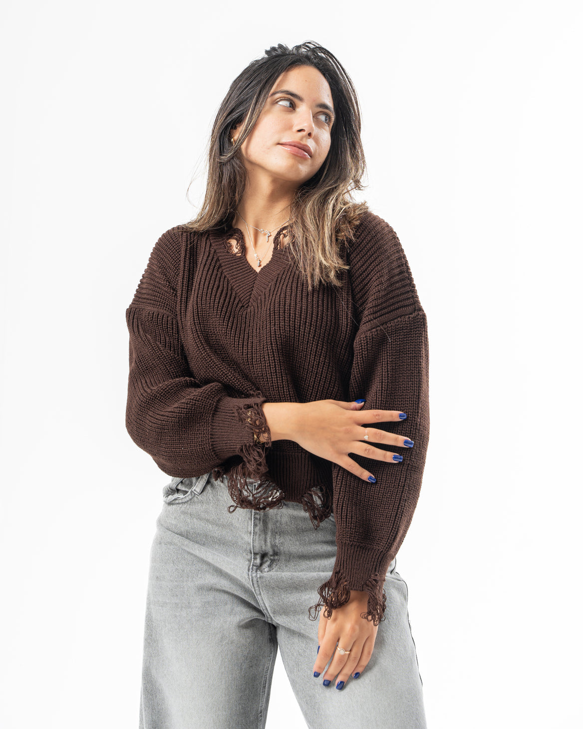 Ripped Pullover in Brown