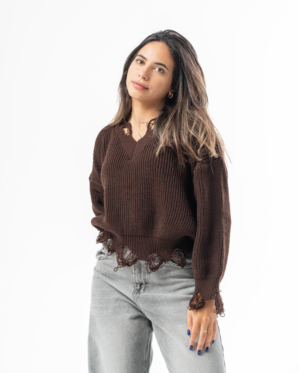 Ripped Pullover in Brown