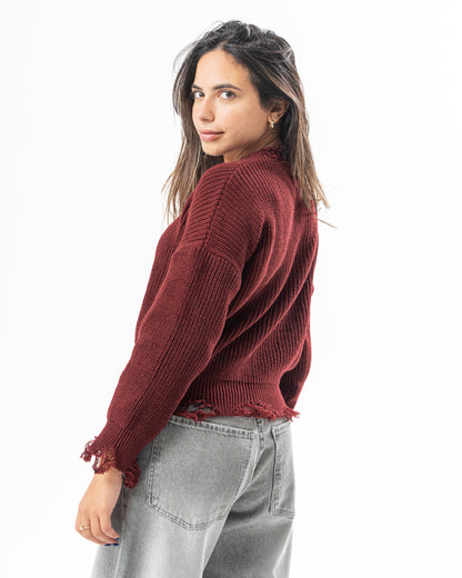 Ripped Pullover in Burgundy