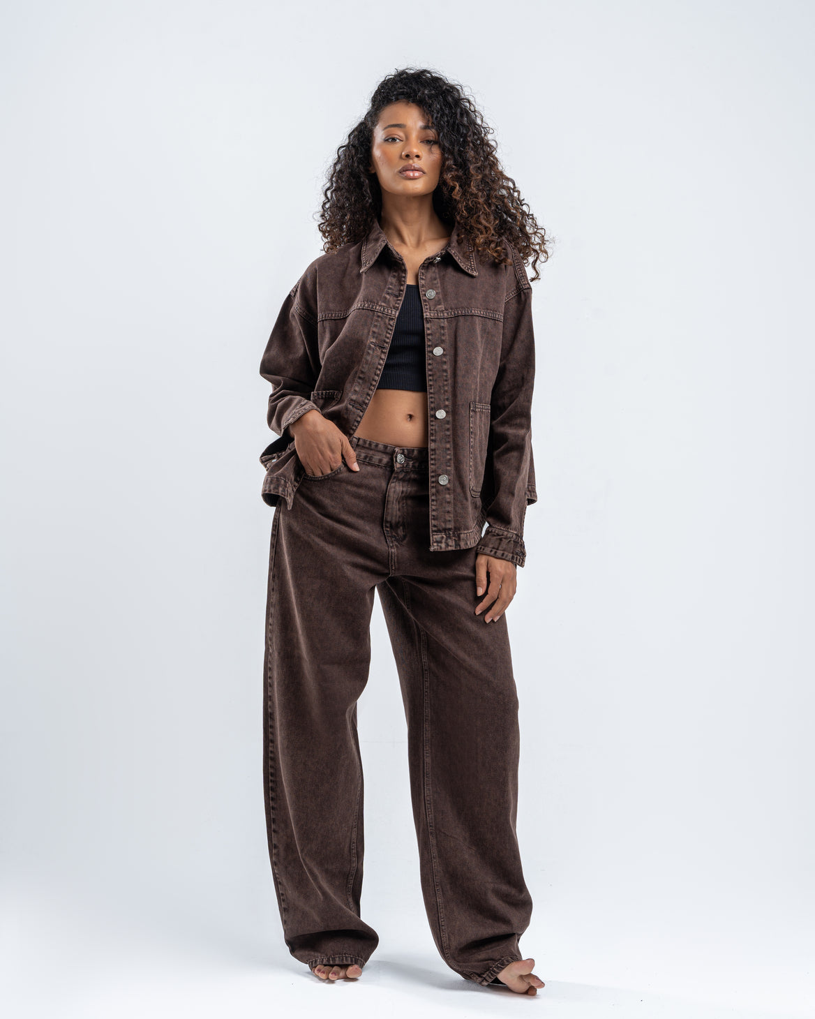 Brown Wash Patterned Pants