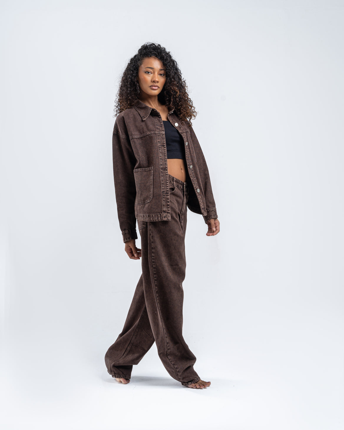 Brown Wash Patterned Pants