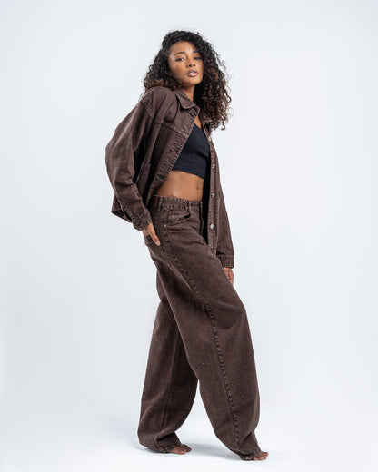 Brown Wash Patterned Pants