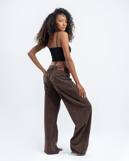 Brown Wash Patterned Pants