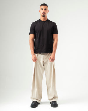 Beige Wide Leg Pleated Pants
