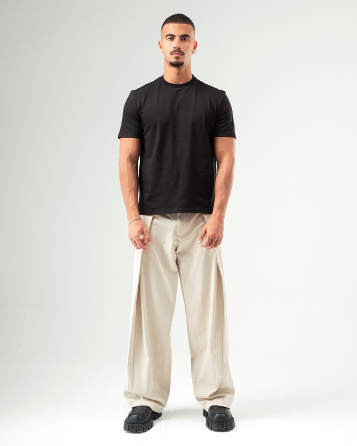 Beige Wide Leg Pleated Pants