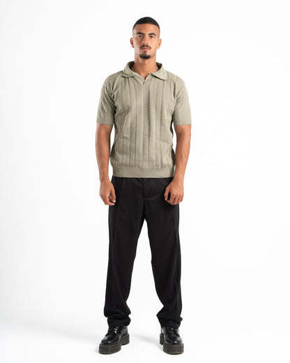 Olive Patterned Knit Polo