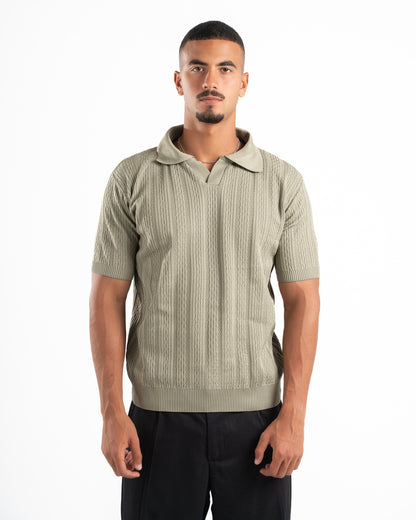 Olive Patterned Knit Polo