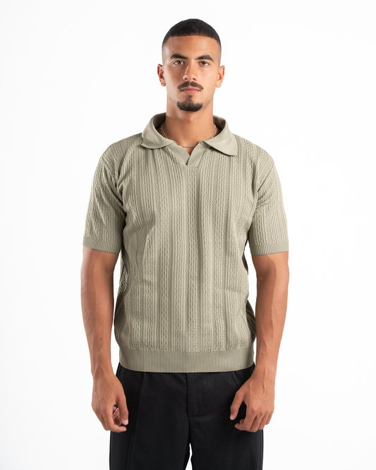 Olive Patterned Knit Polo