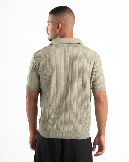 Olive Patterned Knit Polo