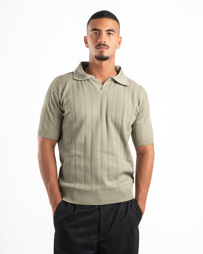 Olive Patterned Knit Polo