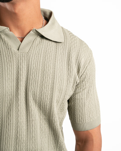 Olive Patterned Knit Polo
