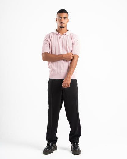 Pink Patterned Knit Polo