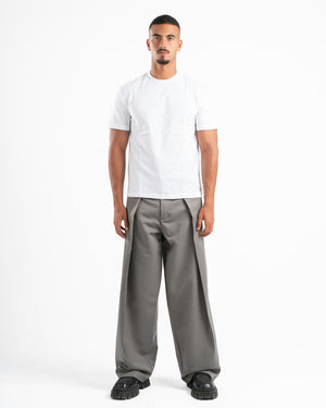 Grey Wide Leg Pleated Pants