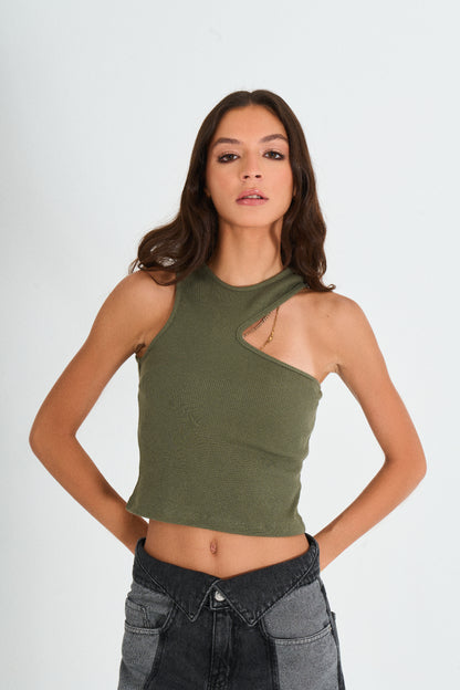 Olive Cutout Top