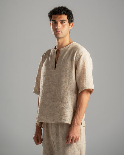 Beige V Linen Shirt