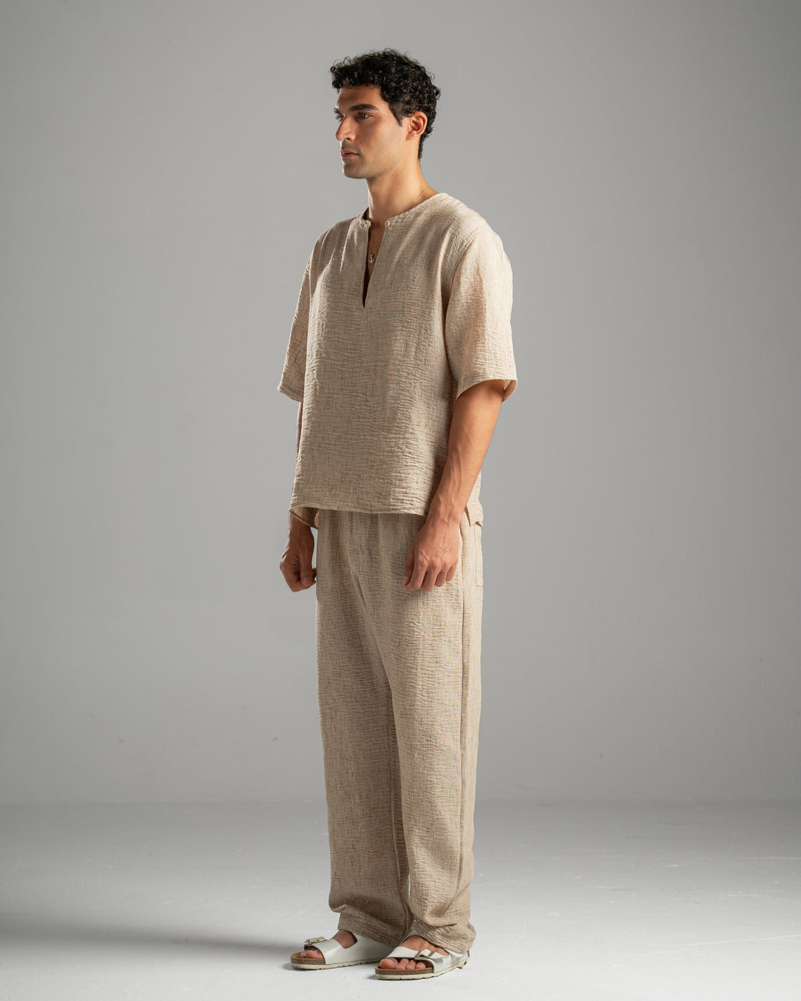 Beige V Linen Shirt