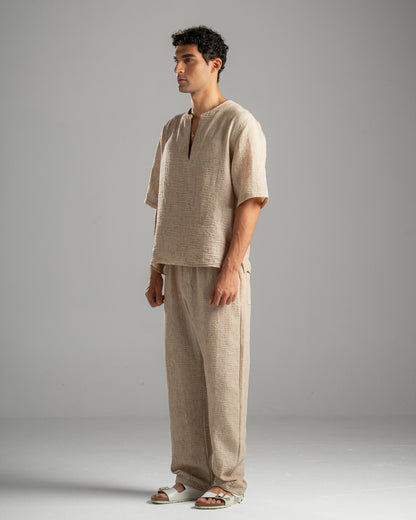 Beige V Linen Shirt