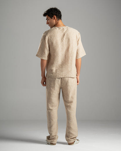 Beige V Linen Shirt