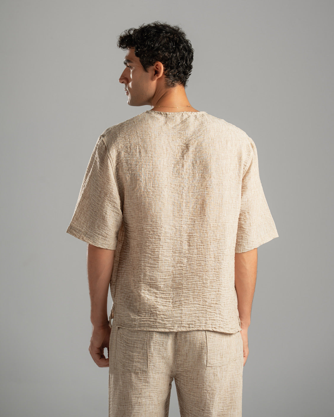 Beige V Linen Shirt