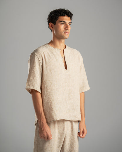 Beige V Linen Shirt