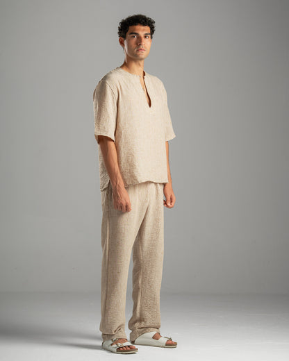 Beige V Linen Shirt
