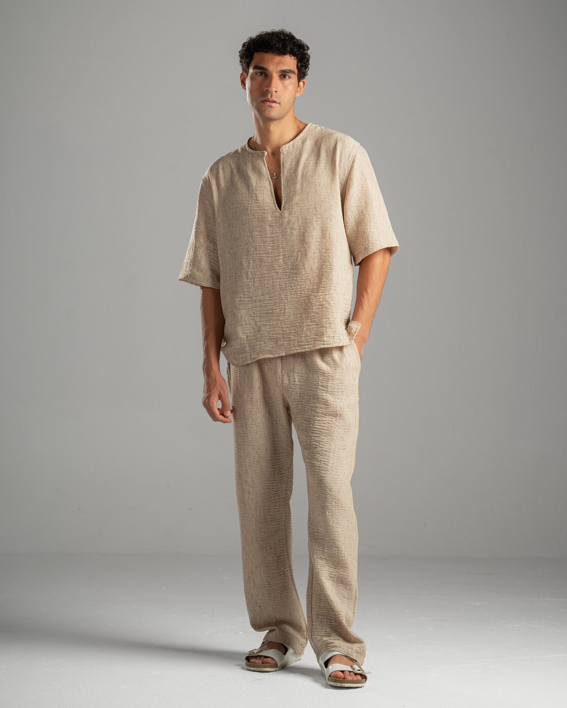 Men Linen Pants in Beige