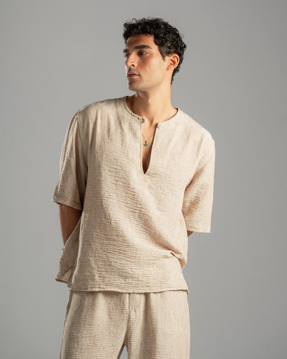 Beige V Linen Shirt