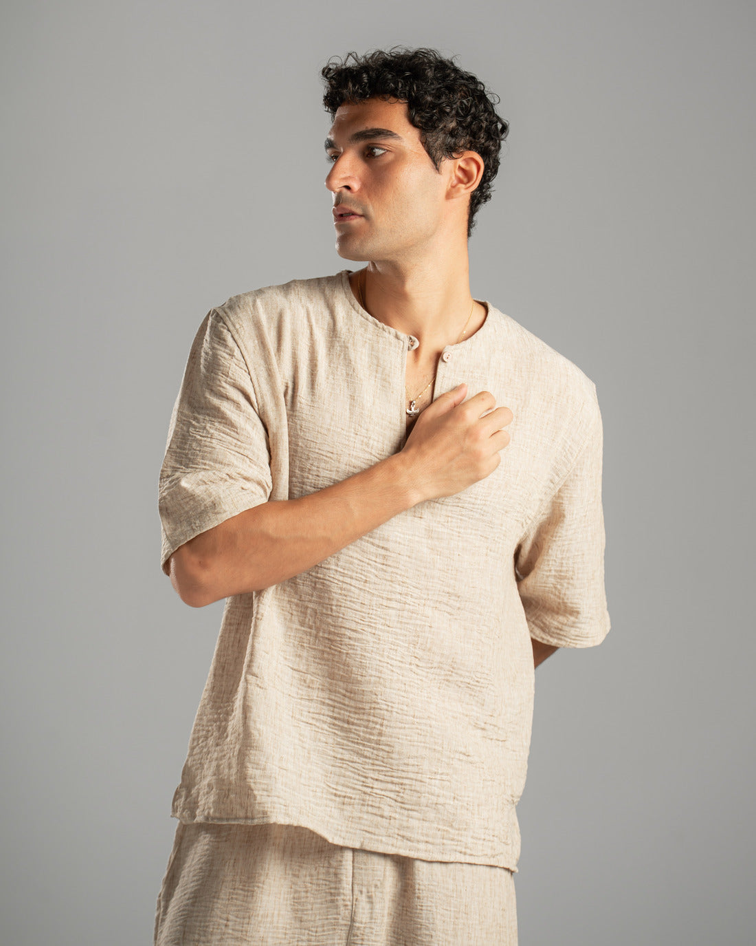 Beige V Linen Shirt