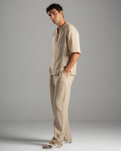 Beige V Linen Shirt