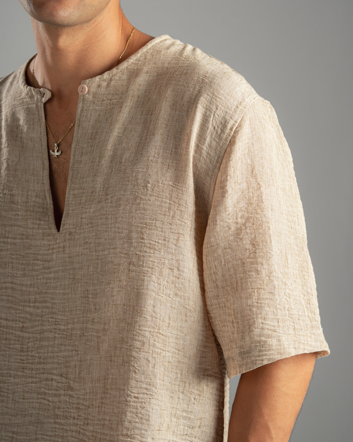 Beige V Linen Shirt